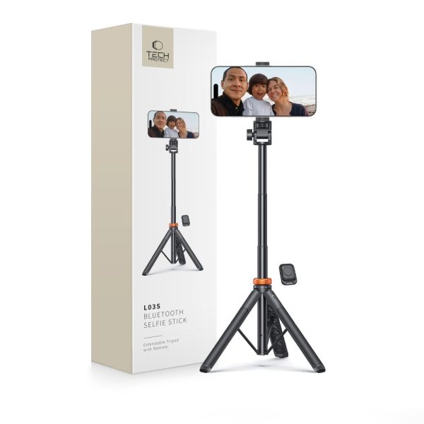Bluetooth selfiju nūja ar tālvadības pulti, statīva galva, 148 cm - melna