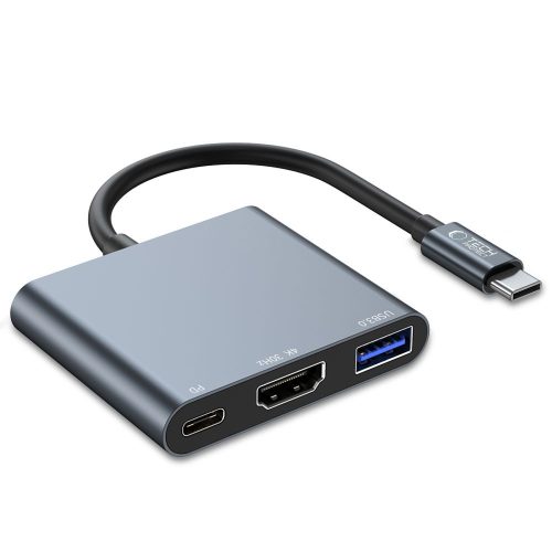 3in1 centrmezgls USB-C uz USB-A sadalītājs USB-C PD 100W HDMI 4K 30Hz - pelēks