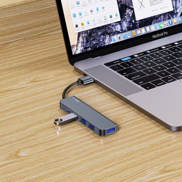 5in1 centrmezgls USB-A uz USB-A USB-C sadalītājs - pelēks