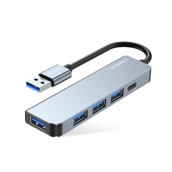 5in1 centrmezgls USB-A uz USB-A USB-C sadalītājs - pelēks