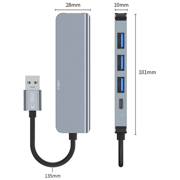 5in1 centrmezgls USB-A uz USB-A USB-C sadalītājs - pelēks