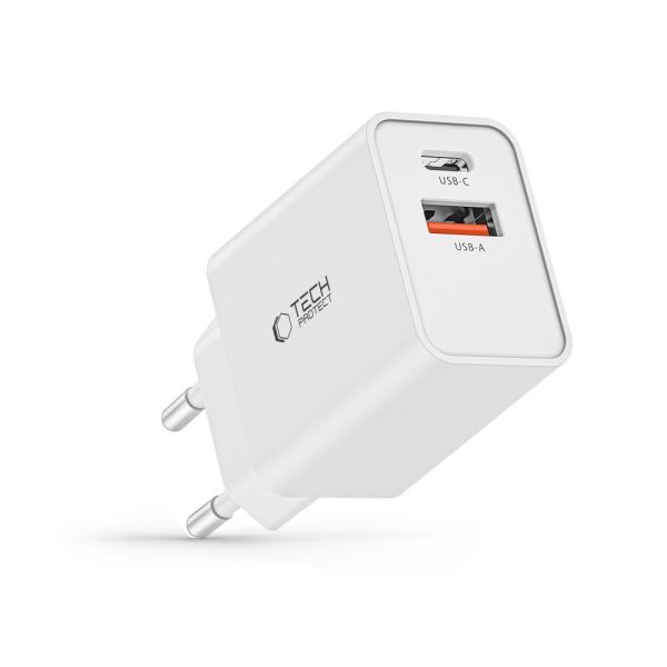 USB-C PD / USB-A QC 30W sienas lādētājs - balts