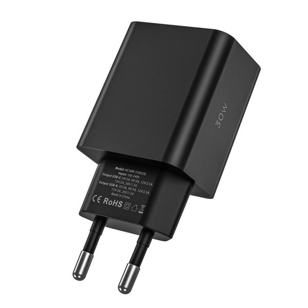 USB-C PD / USB-A QC 30W sienas lādētājs - balts