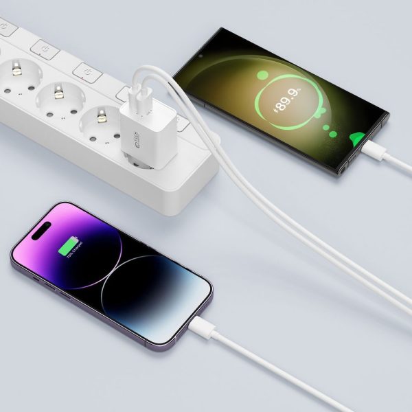 USB-C PD / USB-A QC 30W sienas lādētājs - balts
