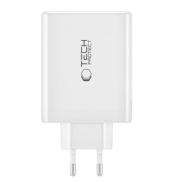 GaN 3x USB-C PD USB-A QC 100W sienas lādētājs - balts