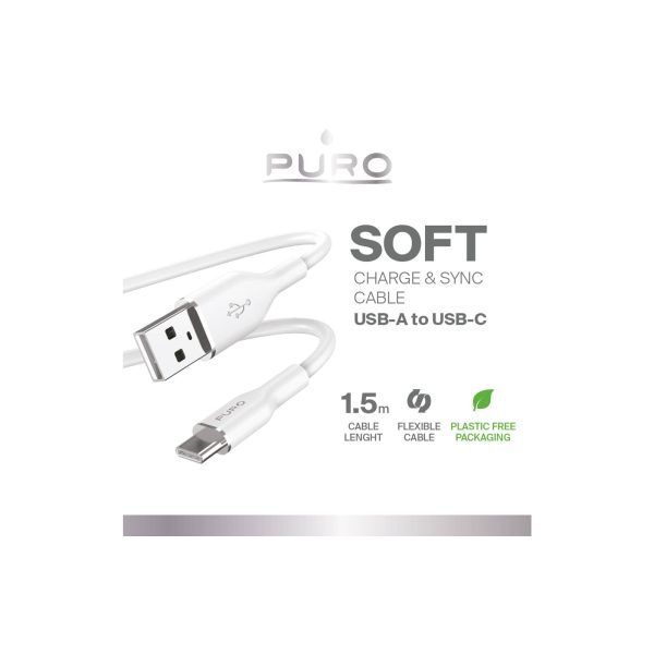 USB-A - USB-C kabelis 1,5 m - balts