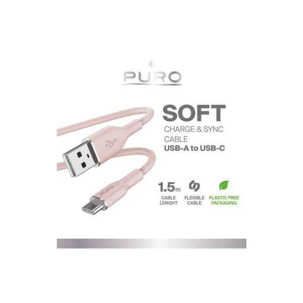USB-A - USB-C kabelis 1,5 m - rozā