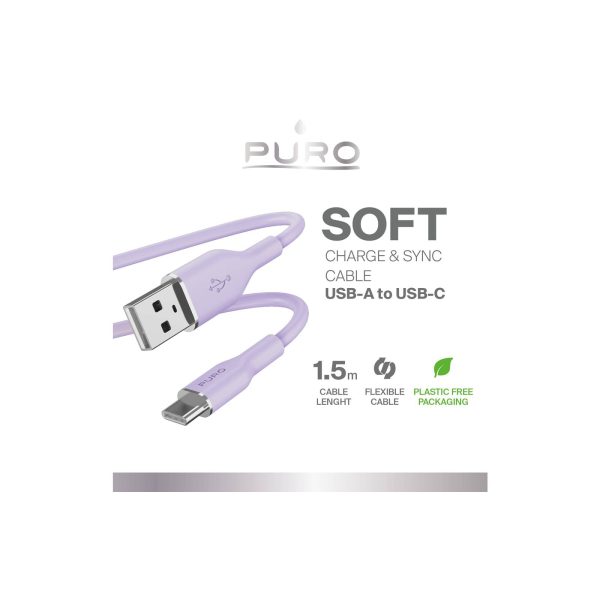 USB-A - USB-C kabelis 1,5 m - violets