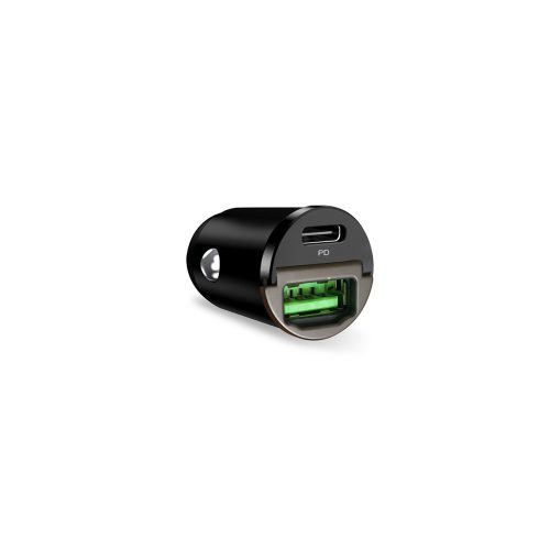 USB-C USB-A PD automašīnas lādētājs — melns