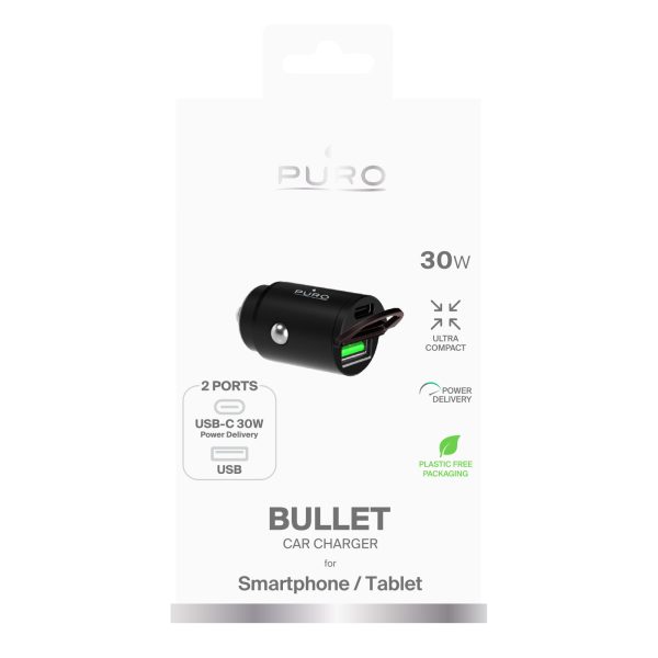 USB-C USB-A PD automašīnas lādētājs — melns