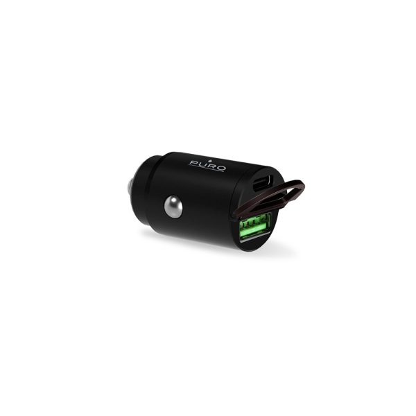 USB-C USB-A PD automašīnas lādētājs — melns