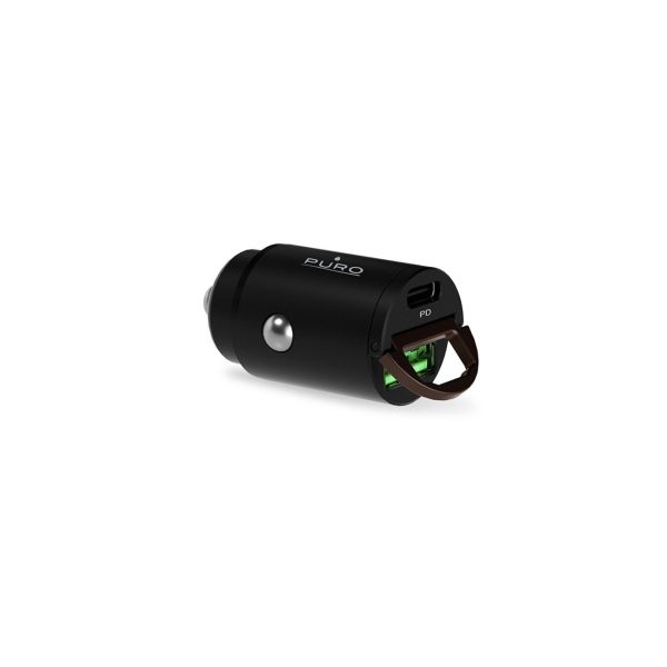 USB-C USB-A PD automašīnas lādētājs — melns