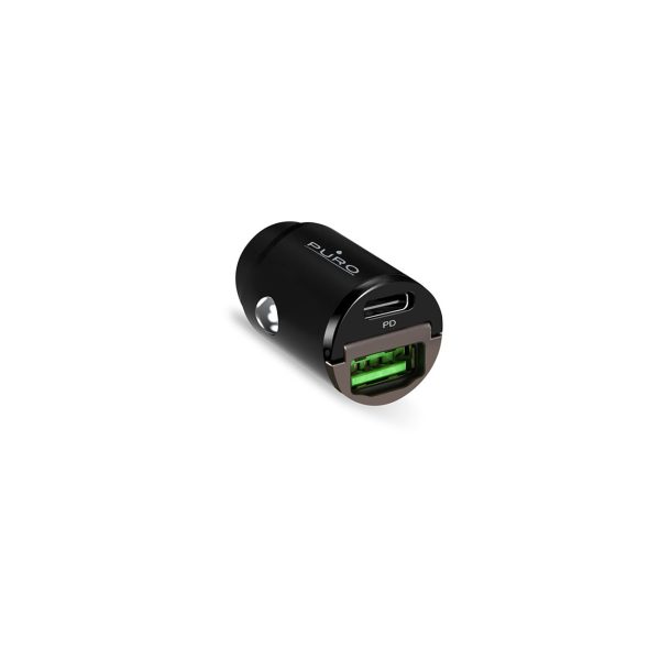 USB-C USB-A PD automašīnas lādētājs — melns