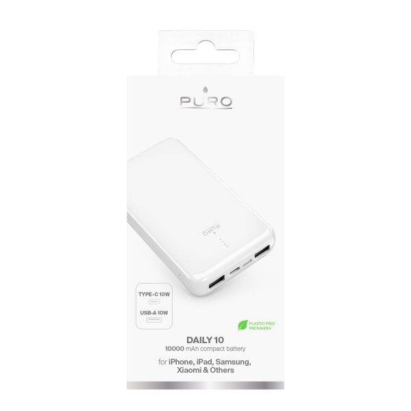 Powerbank 10000mAh USB-A USB-C 12W - balts