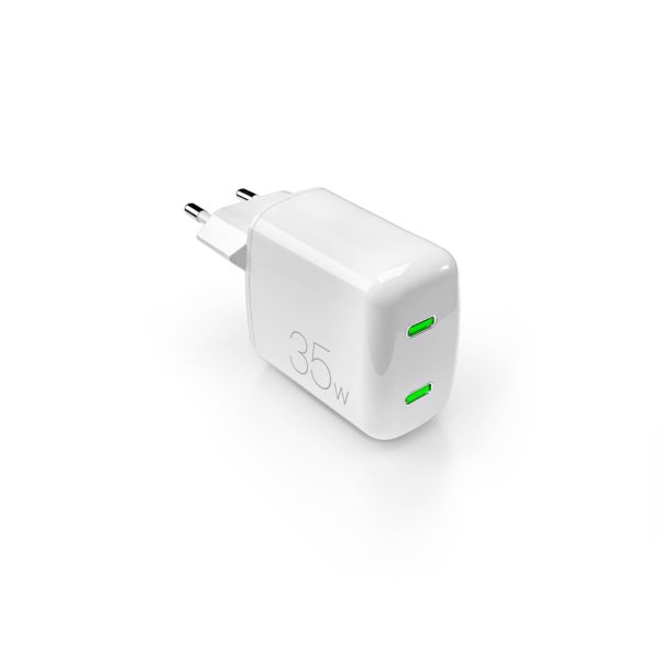 MiniPro 2xUSB-C GaN 35W sienas lādētājs - balts