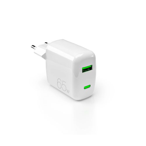 USB-A USB-C GaN 65W sienas lādētājs - balts