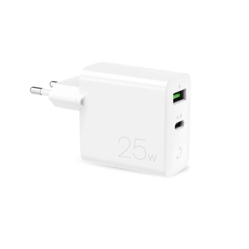 USB-A USB-C PD 25W sienas lādētājs - balts