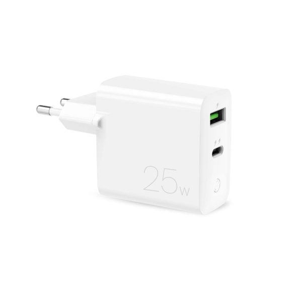 USB-A USB-C PD 25W sienas lādētājs - balts