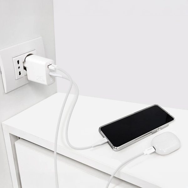 USB-A USB-C PD 25W sienas lādētājs - balts