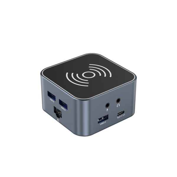 12 vienā centrmezgls ar bezvadu lādētāju USB-A USB-C HDMI RJ45 SD TF mini ligzda - pelēks