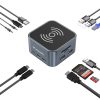 12 vienā centrmezgls ar bezvadu lādētāju USB-A USB-C HDMI RJ45 SD TF mini ligzda - pelēks