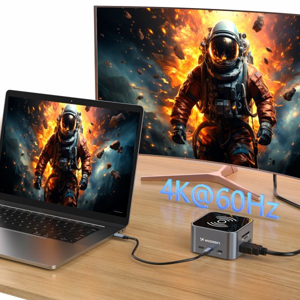 12 vienā centrmezgls ar bezvadu lādētāju USB-A USB-C HDMI RJ45 SD TF mini ligzda - pelēks