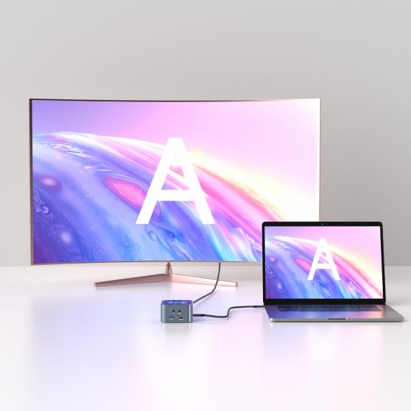 12 vienā centrmezgls ar bezvadu lādētāju USB-A USB-C HDMI RJ45 SD TF mini ligzda - pelēks