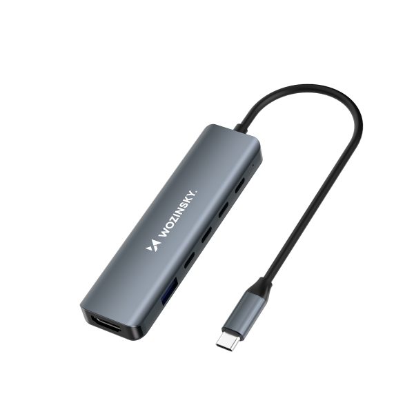 6in1 centrmezgls USB-A USB-C DisplayPort HDMI sadalītājs - pelēks