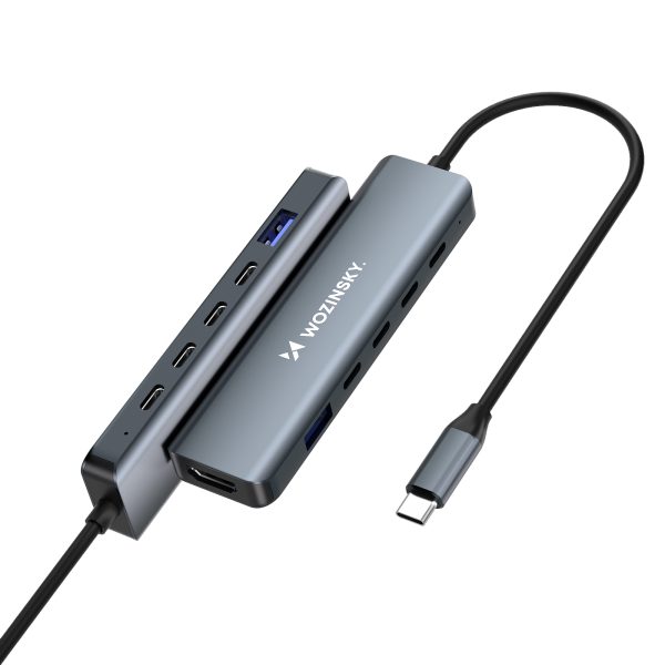 6in1 centrmezgls USB-A USB-C DisplayPort HDMI sadalītājs - pelēks