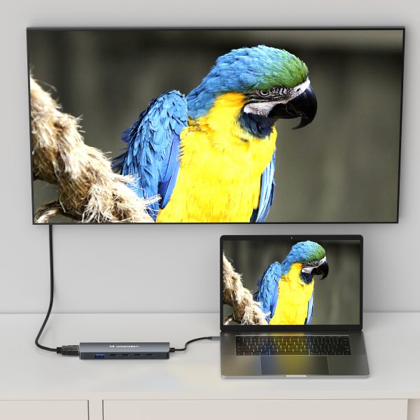 6in1 centrmezgls USB-A USB-C DisplayPort HDMI sadalītājs - pelēks
