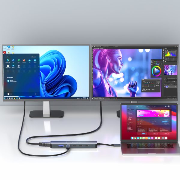 6in1 centrmezgls USB-A USB-C DisplayPort HDMI sadalītājs - pelēks