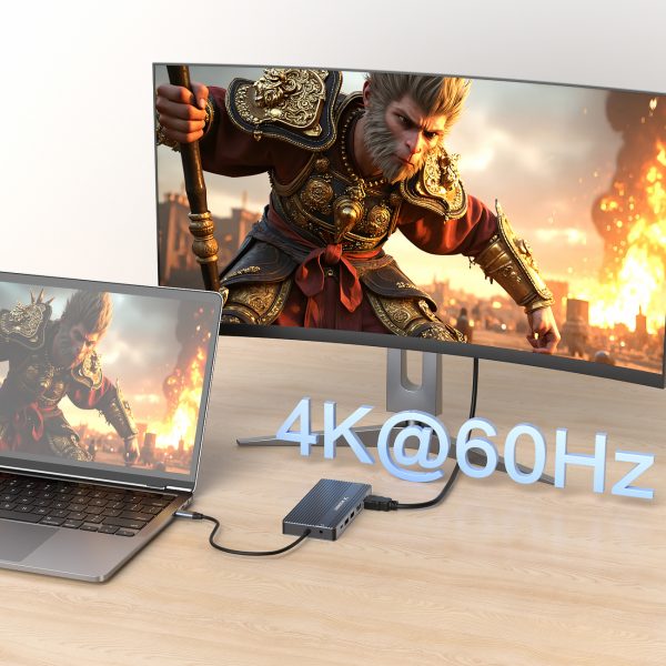 14in1 centrmezgls 3 monitoriem USB-A USB-C DisplayPort HDMI RJ45 SD TF mini ligzda - pelēks