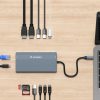 14in1 centrmezgls 3 monitoriem USB-A USB-C DisplayPort HDMI RJ45 SD TF mini ligzda - pelēks