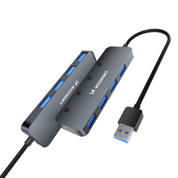 4x USB-A centrmezgla sadalītājs ar alumīnija slēdžiem - pelēks