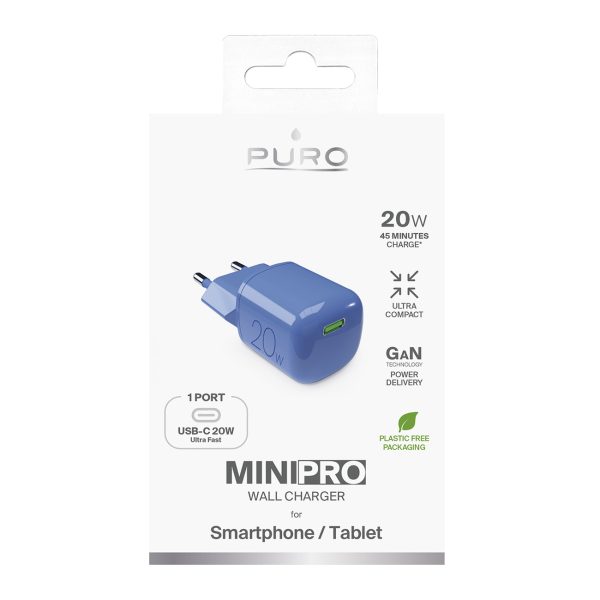 USB-C GaN 20W sienas lādētājs - zils