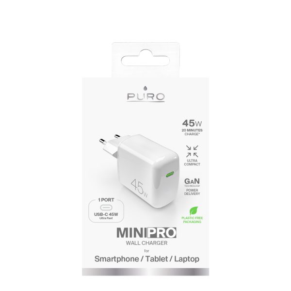 USB-C PD GaN 45W sienas lādētājs - balts