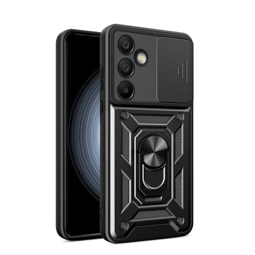 Hybrid Armor Camshield Samsung Galaxy A56 maciņš ar kameras statīvu un vāciņu - melns