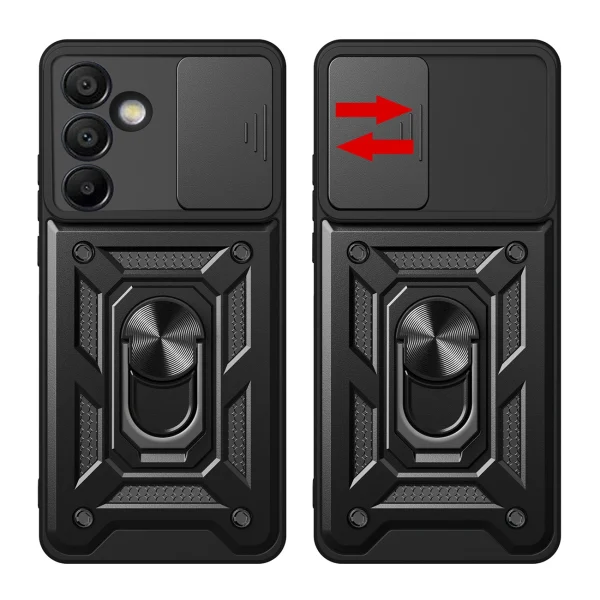 Hybrid Armor Camshield Samsung Galaxy A56 maciņš ar kameras statīvu un vāciņu - melns