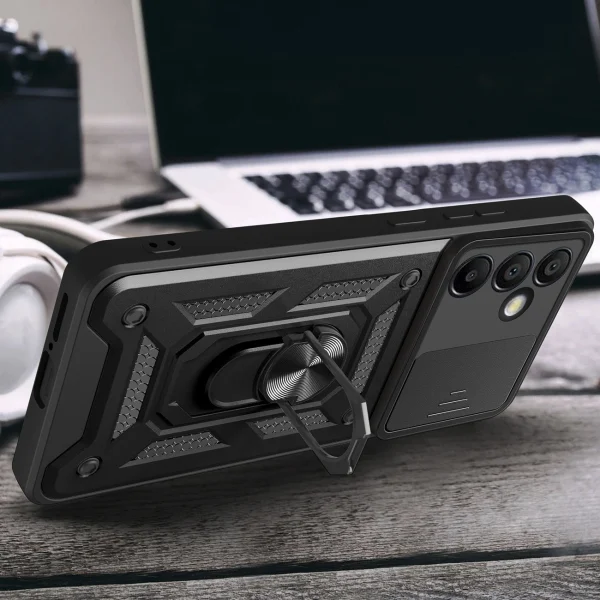 Hybrid Armor Camshield Samsung Galaxy A56 maciņš ar kameras statīvu un vāciņu - melns