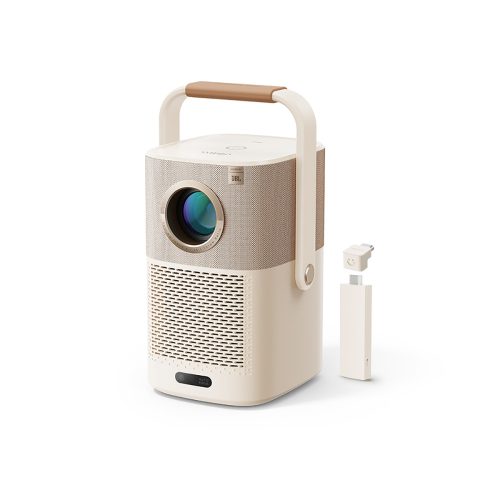 FullHD 1080p LCD bezvadu multimediju projektors ar JBL WiFi BT T2 Plus skaļruņiem - bēšs