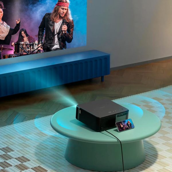 FullHD 1080p LCD multimediju projektors ar JBL WiFi BT K2s skaļruņiem - melns