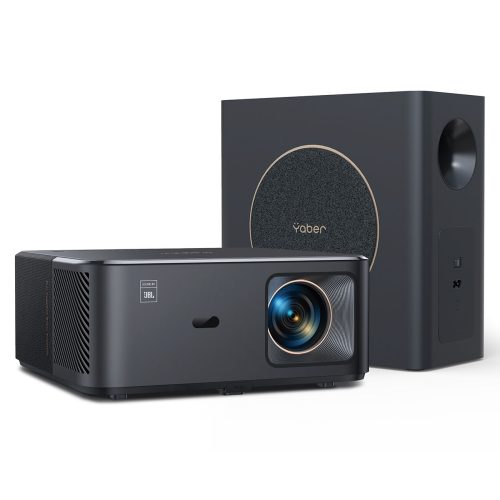 FullHD 1080p LCD multimediju projektors ar JBL skaļruņiem un WiFi BT zemfrekvences skaļruni K2s Pro - melns