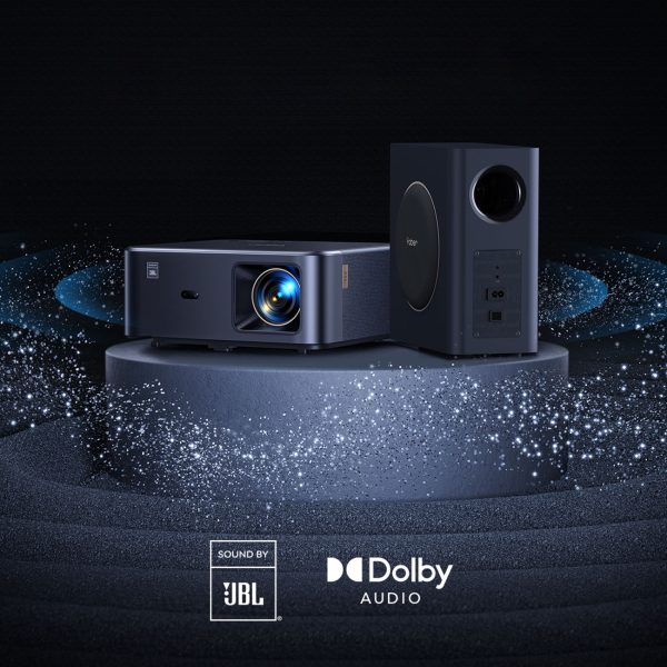 FullHD 1080p LCD multimediju projektors ar JBL skaļruņiem un WiFi BT zemfrekvences skaļruni K2s Pro - melns