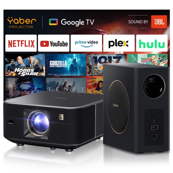 FullHD 1080p LCD multimediju projektors ar JBL skaļruņiem un WiFi BT zemfrekvences skaļruni K3 Pro - melns
