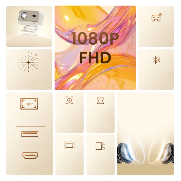 FullHD 1080p LCD multimediju projektors ar JBL WiFi L2 Plus skaļruņiem - bēšs