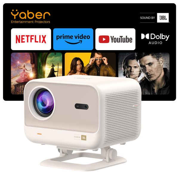 FullHD 1080p LCD multimediju projektors ar JBL WiFi L2 Plus skaļruņiem - bēšs