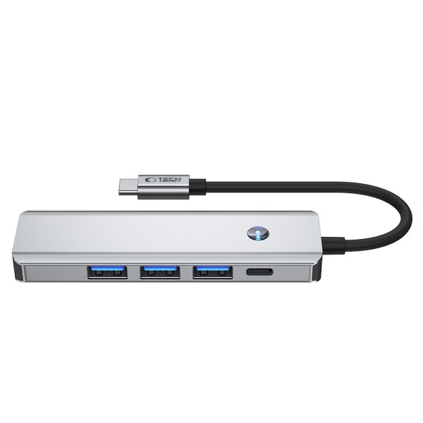 5in1 centrmezgla adapteris USB-C PD USB-A HDMI 4K 60Hz 100W - pelēks