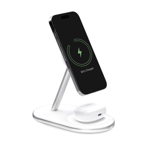 2-in-1 Mag Station bezvadu uzlādes stacija tālrunim un austiņām - balta