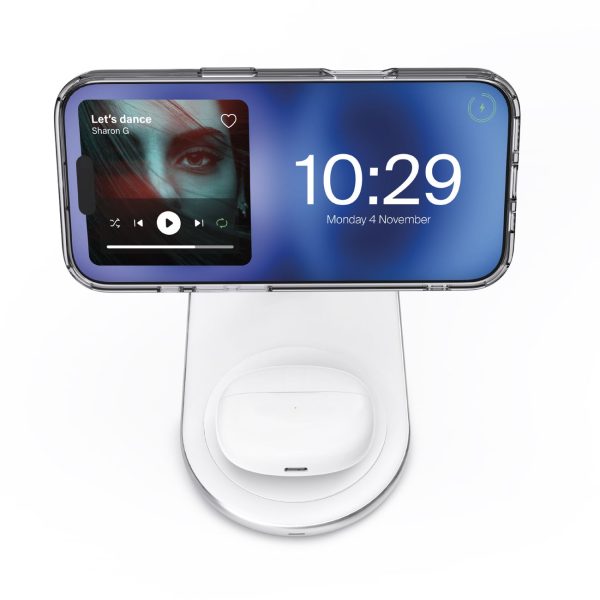 2-in-1 Mag Station bezvadu uzlādes stacija tālrunim un austiņām - balta