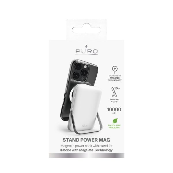 10000mAh USB-C MagSafe bezvadu pārnēsājamais akumulators ar statīvu - balts